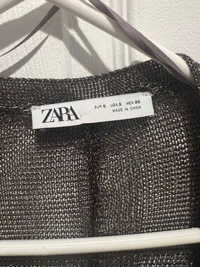 ZARA Sheer Metallic Knit Top in Dark Silver-Black